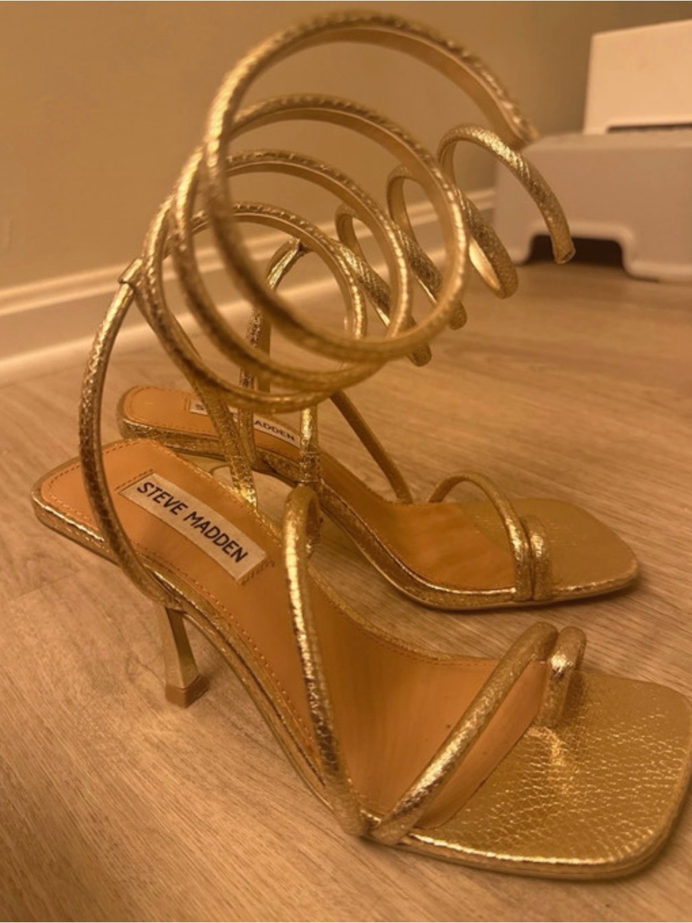 Steve Madden Metallic Gold Spiral Wrap Strappy Heels